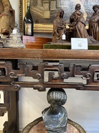 A large Chinese wooden 'Tiaoan' or altar table with chilong design, 19th C.