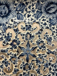 A fine blue and white Dutch Delft strawberry strainer and stand, 18th C.