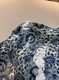 A fine blue and white Dutch Delft strawberry strainer and stand, 18th C.