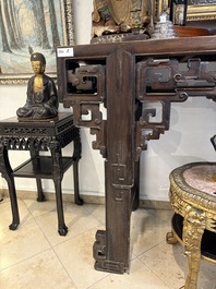 A large Chinese wooden 'Tiaoan' or altar table with chilong design, 19th C.