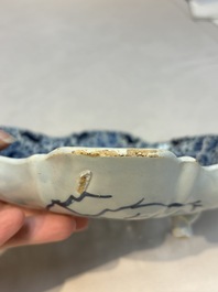 A fine blue and white Dutch Delft strawberry strainer and stand, 18th C.