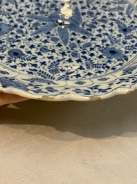 A blue and white Dutch Delft Kangxi-style strawberry strainer and stand, 18th C.