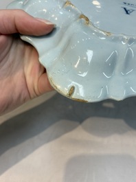 A fine blue and white Dutch Delft strawberry strainer and stand, 18th C.