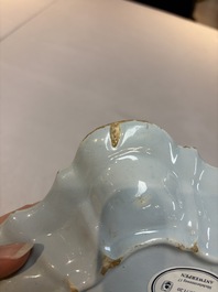 A fine blue and white Dutch Delft strawberry strainer and stand, 18th C.