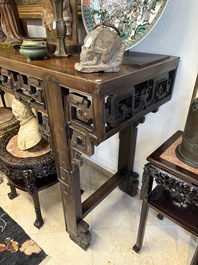 A large Chinese wooden 'Tiaoan' or altar table with chilong design, 19th C.