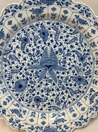 A blue and white Dutch Delft Kangxi-style strawberry strainer and stand, 18th C.