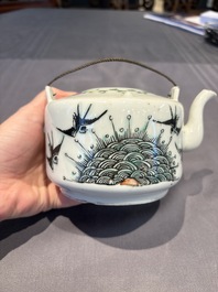 Two Chinese famille rose covered teapots and a qianjiang cai covered teapot, signed Wang Shaowei 王少維, 19th C.