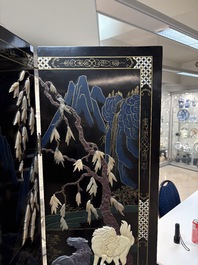 A Chinese precious-stone-inset gilt-lacquered four-panel 'Ba Jun Tu 八骏图' folding screen, 20th C.