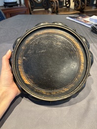 A collection of 38 Chinese wooden stands and a box, 19/20th C.