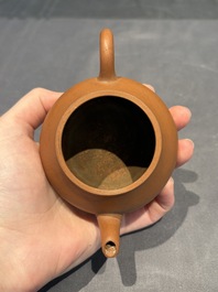 Three Chinese Yixing stoneware teapots, Chen Ziwen 陳子文 and Wen Cai 文彩 mark, Kangxi and later