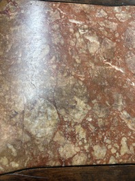 Two Chinese marble-topped hongmu two-tier square stands, 19/20th C.