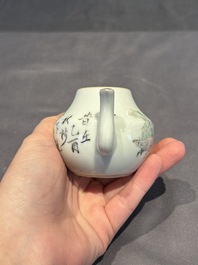 Two Chinese famille rose covered teapots and a qianjiang cai covered teapot, signed Wang Shaowei 王少維, 19th C.