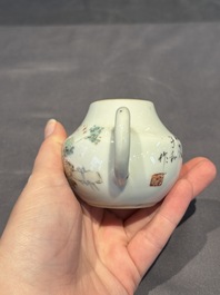 Two Chinese famille rose covered teapots and a qianjiang cai covered teapot, signed Wang Shaowei 王少維, 19th C.