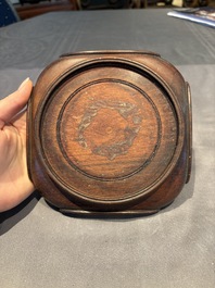 A collection of 38 Chinese wooden stands and a box, 19/20th C.