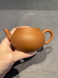 Three Chinese Yixing stoneware teapots, Chen Ziwen 陳子文 and Wen Cai 文彩 mark, Kangxi and later