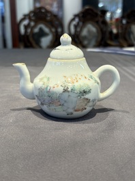 Two Chinese famille rose covered teapots and a qianjiang cai covered teapot, signed Wang Shaowei 王少維, 19th C.