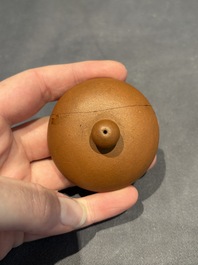 Three Chinese Yixing stoneware teapots, Chen Ziwen 陳子文 and Wen Cai 文彩 mark, Kangxi and later