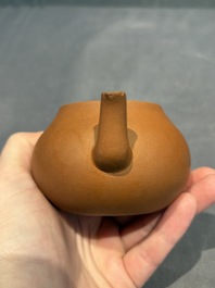 Three Chinese Yixing stoneware teapots, Chen Ziwen 陳子文 and Wen Cai 文彩 mark, Kangxi and later