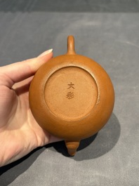 Three Chinese Yixing stoneware teapots, Chen Ziwen 陳子文 and Wen Cai 文彩 mark, Kangxi and later