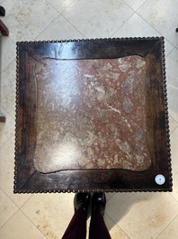 Two Chinese marble-topped hongmu two-tier square stands, 19/20th C.