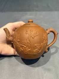 Three Chinese Yixing stoneware teapots, Chen Ziwen 陳子文 and Wen Cai 文彩 mark, Kangxi and later