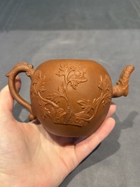 Three Chinese Yixing stoneware teapots, Chen Ziwen 陳子文 and Wen Cai 文彩 mark, Kangxi and later