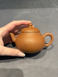 Three Chinese Yixing stoneware teapots, Chen Ziwen 陳子文 and Wen Cai 文彩 mark, Kangxi and later