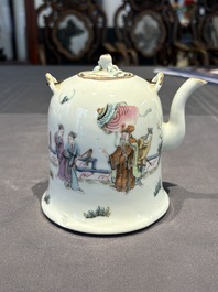 Two Chinese famille rose covered teapots and a qianjiang cai covered teapot, signed Wang Shaowei 王少維, 19th C.