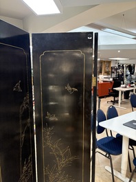 A Chinese precious-stone-inset gilt-lacquered four-panel 'Ba Jun Tu 八骏图' folding screen, 20th C.