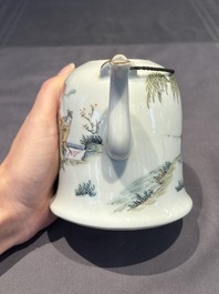 Two Chinese famille rose covered teapots and a qianjiang cai covered teapot, signed Wang Shaowei 王少維, 19th C.