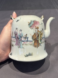 Two Chinese famille rose covered teapots and a qianjiang cai covered teapot, signed Wang Shaowei 王少維, 19th C.