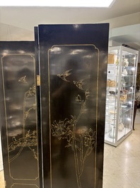 A Chinese precious-stone-inset gilt-lacquered four-panel 'Ba Jun Tu 八骏图' folding screen, 20th C.