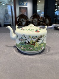 Two Chinese famille rose covered teapots and a qianjiang cai covered teapot, signed Wang Shaowei 王少維, 19th C.