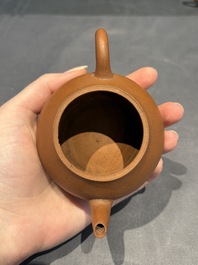 Three Chinese Yixing stoneware teapots, Chen Ziwen 陳子文 and Wen Cai 文彩 mark, Kangxi and later