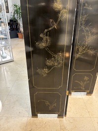 A Chinese precious-stone-inset gilt-lacquered four-panel 'Ba Jun Tu 八骏图' folding screen, 20th C.