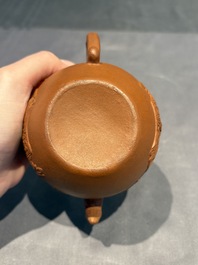 Three Chinese Yixing stoneware teapots, Chen Ziwen 陳子文 and Wen Cai 文彩 mark, Kangxi and later