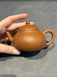 Three Chinese Yixing stoneware teapots, Chen Ziwen 陳子文 and Wen Cai 文彩 mark, Kangxi and later