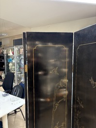 A Chinese precious-stone-inset gilt-lacquered four-panel 'Ba Jun Tu 八骏图' folding screen, 20th C.