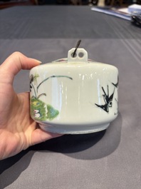 Two Chinese famille rose covered teapots and a qianjiang cai covered teapot, signed Wang Shaowei 王少維, 19th C.