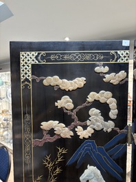 A Chinese precious-stone-inset gilt-lacquered four-panel 'Ba Jun Tu 八骏图' folding screen, 20th C.