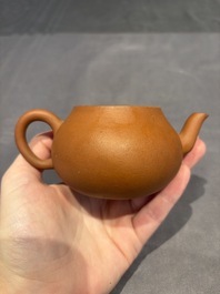 Three Chinese Yixing stoneware teapots, Chen Ziwen 陳子文 and Wen Cai 文彩 mark, Kangxi and later