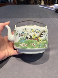 Two Chinese famille rose covered teapots and a qianjiang cai covered teapot, signed Wang Shaowei 王少維, 19th C.