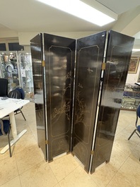 A Chinese precious-stone-inset gilt-lacquered four-panel 'Ba Jun Tu 八骏图' folding screen, 20th C.