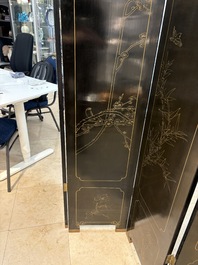 A Chinese precious-stone-inset gilt-lacquered four-panel 'Ba Jun Tu 八骏图' folding screen, 20th C.