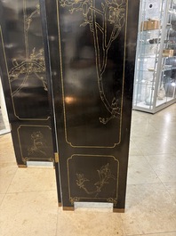 A Chinese precious-stone-inset gilt-lacquered four-panel 'Ba Jun Tu 八骏图' folding screen, 20th C.