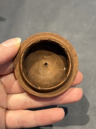 Three Chinese Yixing stoneware teapots, Chen Ziwen 陳子文 and Wen Cai 文彩 mark, Kangxi and later