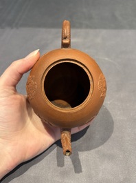 Three Chinese Yixing stoneware teapots, Chen Ziwen 陳子文 and Wen Cai 文彩 mark, Kangxi and later