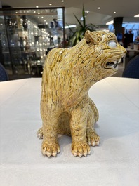 A rare Korean porcelain model of a seated tiger, Joseon, 18/19th C.