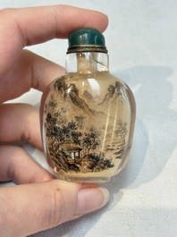 A Chinese rock crystal and two glass inside painted snuff bottles, 19/20th C., with a signed copy of 'Chinese Inside Painting of the Modern Age', 2005