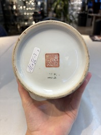 Seven Chinese famille rose vases, a scroll jar and a jardini&egrave;re on a stand, Qianlong marks, 20th C.